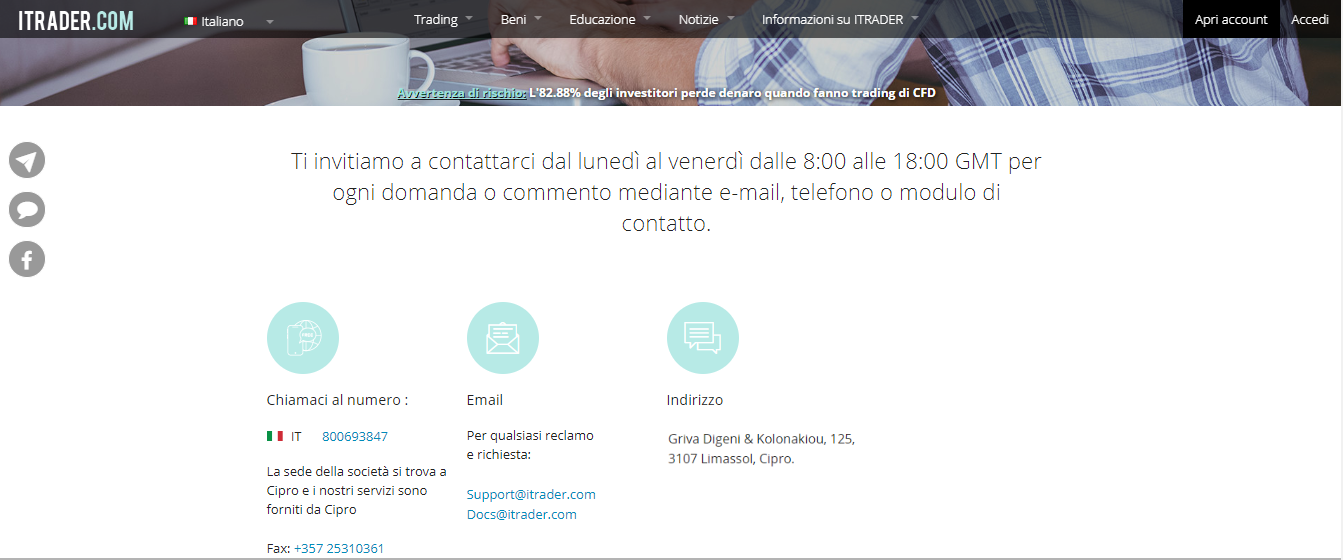 Sezione di supporto di ITRADER Sezione di supporto di ITRADER